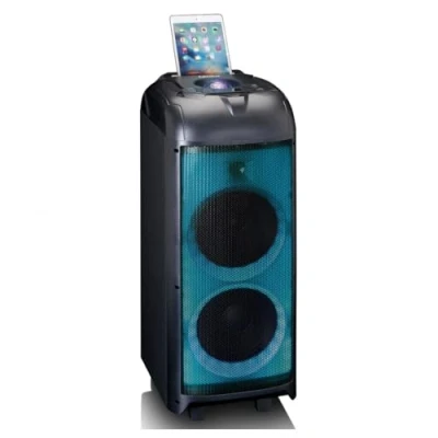 Imagen de Lenco Altavoz para karaoke PA 260, sistema de Bluetooth, 120 W RMS, efectos luz, batería integrada, 12 horas reproducción, 2 micrófonos, color negro