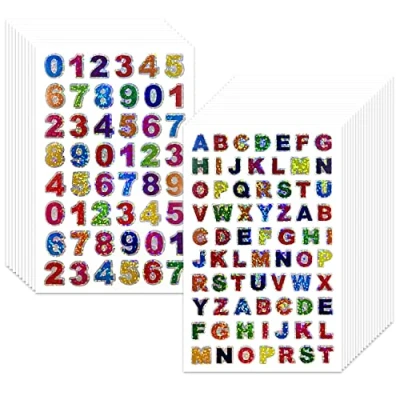 Imagen de 1400 piezas de pegatinas letras intermitentes, 480 números papel autoadhesivo color, utilizado para álbum, decoración tarjetas felicitación (30 hojas)