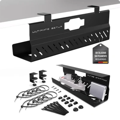 Imagen de Premium Organizador Cables Escritorio Cable Management Bandeja Recoge Mesa Soporte (Negro, 1er Set)