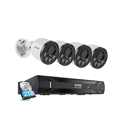 Imagen de ZOSI Kit de Cámara Vigilancia PoE 8CH 5MP Grabador NVR Sistema con 4pcs 4MP Seguridad IP, Visión Nocturna, 2TB HDD para Grabación 24/7