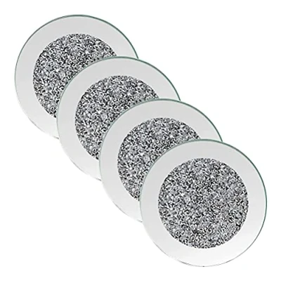 Imagen de Lipeed 4 posavasos de cristal espejo 100 x cm, decoración mesa para restaurante, cocina, bar o comedor