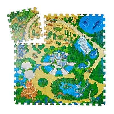 Imagen de Relaxdays Alfombra Puzzle Dinosaurios, Suelo Juego 9 Piezas, Niños y Bebés, Goma EVA, sin Tóxicos, 90x90 cm, Multicolor, Stück (10031433)