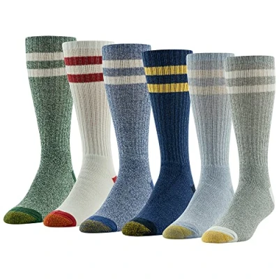 Imagen de GOLDTOE Harrington Crew Calcetines para hombre, varios pares, Retro Stripe (6 pares), Large
