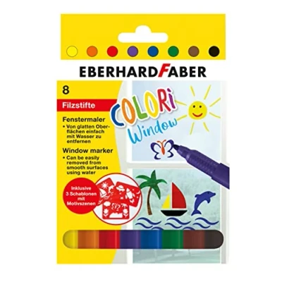 Imagen de Eberhard Faber 550022 Window Marker Colori, 8 rotuladores lavables para ventanas, incl. 3 plantillas