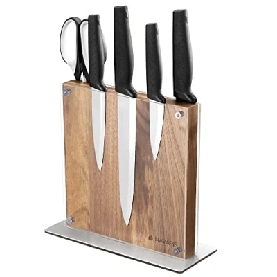 Imagen de Navaris Soporte de Madera para Cuchillos Bloque magnético Doble Cara Utensilios Cocinero Base imantada Cuchillo con lámina Protectora