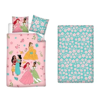 Imagen de Juego de cama 3 piezas Princesas Disney 100% algodón, funda nórdica 140 x 200 cm + almohada 65 sábana bajera 90 190