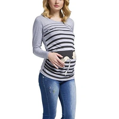 Imagen de Fuga de bebé Camiseta premamá Sudadera con Estampado Durante el Embarazo, Manga Larga (Gris, X Large)