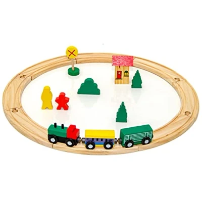 Imagen de messefix 20 Piezas Tren de Madera para Niños 1m Rieles Juguete 3 Años Trenes con Raíles y Muchos Accesorios Juguetes Desde