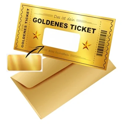 Imagen de CraftWerk Billete dorado con superficie para rascar Cupón personalizable rellenar uno mismo como regalo mujeres, novios y novias tarjetas cumpleaños, cine Navidad