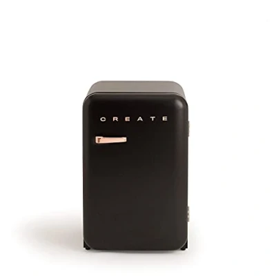 Imagen de CREATE / RETRO FRIDGE 83.5 ROSE GOLD/Frigorífico negro maneta oro rosado 98W, bajo consumo, 2 estantes, regulador temperatura, botellero, 56x54x84cm