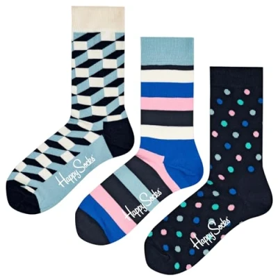 Imagen de Happy Socks Pack de 3 calcetines divertidos estampados en caja regalo algodón para hombre y mujer, 36 40