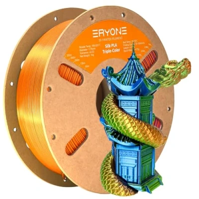 Imagen de ERYONE Filamento PLA Seda Tricolor, de Impresora 3D Dicromático 1,75 mm, +/ 0,03 Naranja Azul y Verde