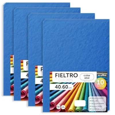 Imagen de m office Fieltro para Manualidades, de Colores, Suave y Flexible, Material Costura, Telas Patchwork, Ideal proyectos DIY, artesanía o decoración, 40x60cm (azul, 40 uds)