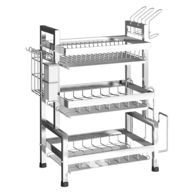 Imagen de XDAWQP Organizador de encimera Cocina, escurridor Platos 3 Niveles, Acero Inoxidable, Estante Almacenamiento Multifuncional para Soporte Utensilios d