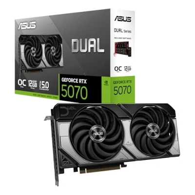 Imagen de ASUS Dual GeForce RTX 5070 12 GB GDDR7 OC Edition Tarjeta gráfica (PCIe 5.0, DLSS 4, HDMI 2.1b, DisplayPort diseño Compacto con Doble Ventilador, Ventilador Axial Tech, tecnología 0dB)