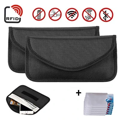 Imagen de Newseego Bolsa 2X para señal RFID Bolso antirrobo Faraday con Tarjeta de crédito 5X Gratis el Bloqueo la Llave Bolsillo automóvil, Key Fob Bag (Negro)