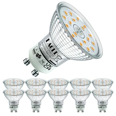Imagen de EACLL Bombillas LED GU10 Blanco Cálido 4.9W Equivalente 70W Halógena Fuente de Luz, Pack 10, 515 Lúmenes 2700K. AC 230V Sin Parpadeo Focos, 120 Spotlight, Lámpara Reflectora, No Regulable
