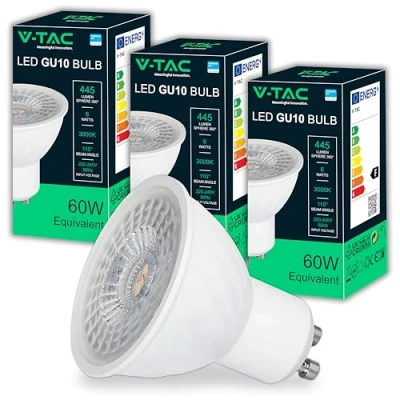 Imagen de V TAC 3x Bombillas LED GU10 Alta Luminosidad 6W (Equivalente a 60W) 445 Lumen CHIP SAMSUNG Cubierta Satinada Bombilla Máxima Eficiencia y Bajo Consumo Paquete de 3 3000K Blanco Cálido