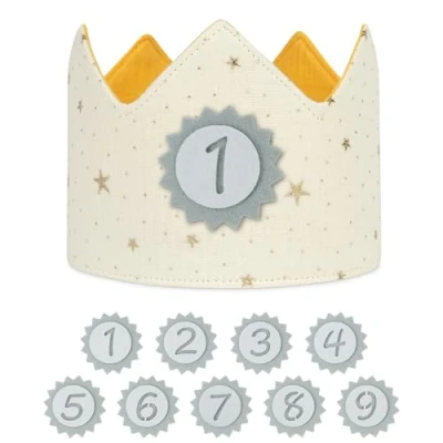 Imagen de URAQT Corona Cumpleaños, de Infantil Cumpleañoscon Números Intercambiables del 0 al 9, Cumpleaños 1 Año con Ajustable Aniversario Años o Meses