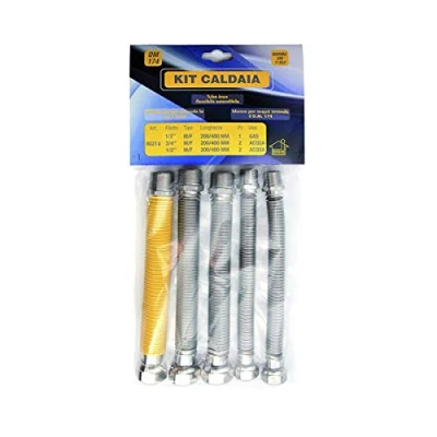 Imagen de Kit de caldera extensible. tubo flexible gas y agua acero inoxidable 1/2&quot;M/F UNI 11353 2x1 / 2&quot; M/F 2x3 4&quot;M/F DM 174
