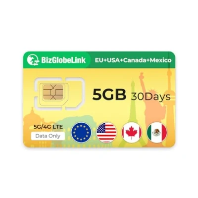 Imagen de EIOTCLUB tarjeta SIM prepaga para viajes, BizGlobeLink uso internacional en Estados Unidos, Canadá y México, solo datos, 5G/4G LTE, sin contrato, recargable teléfonos móviles, routers