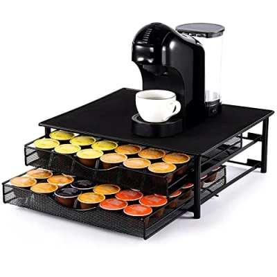 Imagen de SYSYLY Cajón para Cápsulas de café,Soporte 72 Dolce Gusto, Estante Metal Almacenamiento Café con 2 Cajones Deslizantes, Dispensador Diseño Cápsula Gran Capacidad