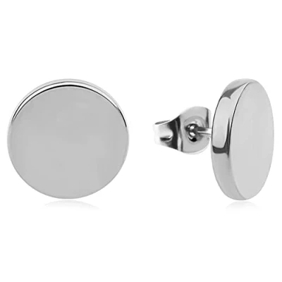 Imagen de Good.Designs ® pendientes de señora con acero inoxidable placa plana (1cm diámetro) (Plateado)
