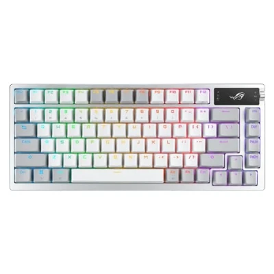 Imagen de ASUS ROG Azoth White Teclado mecánico Gaming con conexión Tri Modo, Pantalla OLED, Montaje por Junta, conmutadores y estabilizadores de NX Red prelubricados, Hot Swap, AZERTY