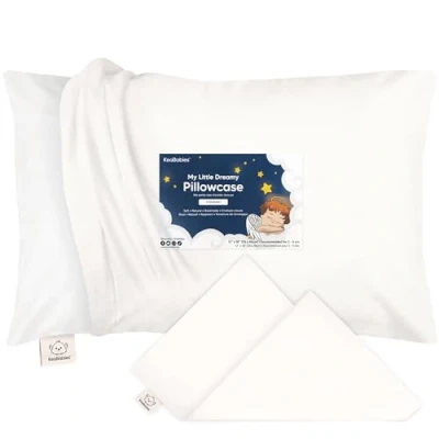 Imagen de Funda de Almohada para Niños Pequeños Orgánica Niñas, Niños, Algodón 100% Natural, en Miniatura, Lavable a Máquina (Soft White)
