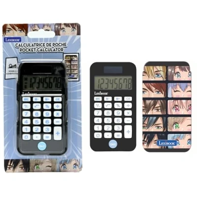 Imagen de Lexibook, Manga, calculadora de Bolsillo con Funda Protectora, Funciones convencionales y avanzadas, Funciona Pilas energía Solar, Negra, C45MAN
