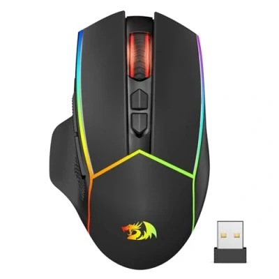 Imagen de Redragon ratón inalámbrico para videojuegos, 2,4 G/USB C/Bluetooth, ergonómico, 8000 DPI, luz trasera RGB, totalmente programable, recargable, ordenador portátil, PC Mac, M814