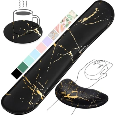 Imagen de Gimars Reposamuñecas Teclado y Ratón, Reposa Muñecas Espuma con Memoria para Ergonómico Sedoso, Mouse Pad Alivio del Dolor, Ordenador Gaming Gamer Oficina, Mármol