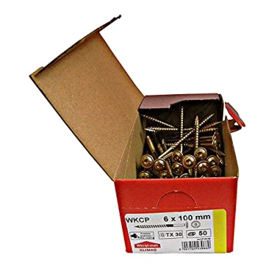 Imagen de Klimas Tornillos para madera de cabeza multiusos plato torx construcción tejado amarillo 6x100 mm 50 uds.