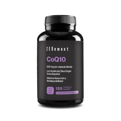 Imagen de Coenzima Q10 200 mg 100% Pura Fermentada Naturalmente, 120 Perlas (Suministro para 4 meses) con Aceite de Oliva Virgen Extra Español Ecológico Alta Potencia, Antioxidante Zenement