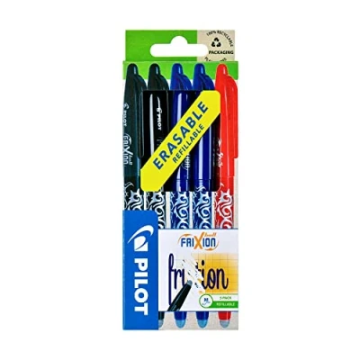 Imagen de Pilot Frixion Juego de bolígrafos roller tinta borrable (0.7 mm, 2 negros, azules y 1 rojo)