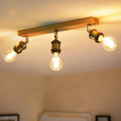 Imagen de ANWIO Lámpara Techo Focos Retro, 3 LED Interior Base E27, Apliques con Rectangular, Giratorios Plafón Foco de (Sin Bombillas).