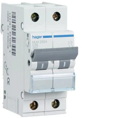 Imagen de Hager MUN520A Interruptor Automático Magnetotérmico Serie MU, 1P+N, 20A, curva C, 6KA