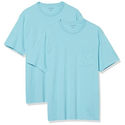 Imagen de Amazon Essentials Camiseta de Manga Corta con Bolsillo, Cuello Redondo y Corte Recto Hombre, Pack 2, Azul Claro, XS