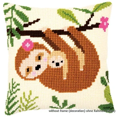 Imagen de Vervaco PN 0179231 Faultier II Cojín de punto cruz (preestampado, algodón, 40 x cm), multicolor