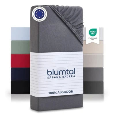 Imagen de Blumtal Sabana Bajera Algodon 100x200 cm Jersey sabanas bajeras de 100% sujeta certificada Oeko Tex 100 x 200 Gris
