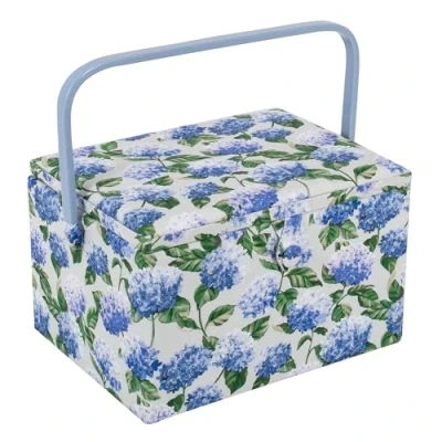 Imagen de Hobby Gift Costurero grande exclusivo, caja de almacenamiento para manualidades, bandeja accesorios, alfiletero, mango PVC, 23,5 x 31 20 cm, Hortensia