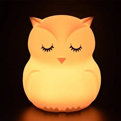 Imagen de Tekemai luz nocturna infantil, quitamiedos, lámpara de Noche, quitamiedos portátil y USB recargable, infantil LED multicolor con mando, bebe Silicona suave lavable Búho