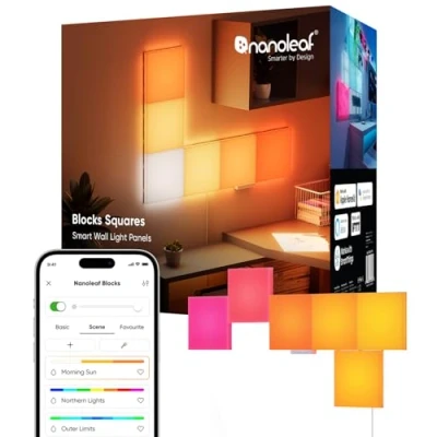 Imagen de Nanoleaf Blocks Kit de Inicio 6 Cuadrados Decorativos para Pared, Iluminación Difusa Uniforme, Luce LED RGBW, Sincroniz con Música y Screen, Thread/WiFi Control por APP Voz (Alexa, Apple)