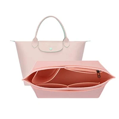 Imagen de D.DUO organizador de bolso, fieltro con múltiples bolsillos, bolsa plegable para insertar cartera Longchamp (Mediano, Rosa)