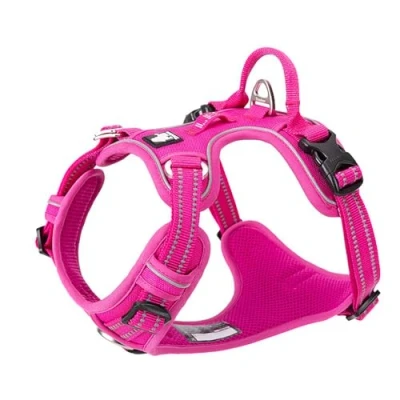Imagen de Arnés para perro, sin tirones, ajustable, reflectante, de nailon suave, mascotas pequeñas y grandes, TLH56512 (S, fucsia)