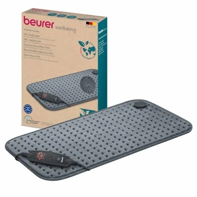 Imagen de Beurer HK 123 Cosy Grey Green Planet Almohadilla Eléctrica, Parte Superior e Inferior de Acogedor Material Reciclado, 6 Ajustes Temperatura y Desconexión Automática, Lavable a Máquina, 60 x 30 cm