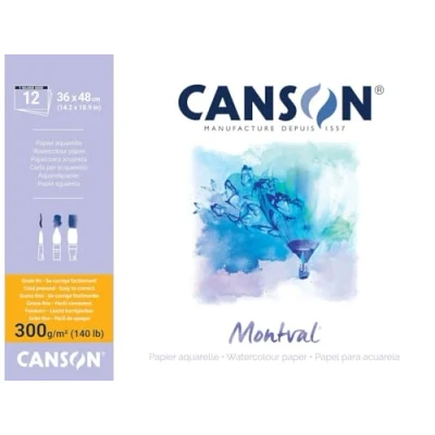 Imagen de Canson Bloc Encolado, 36x48 cm, 12 Hojas, Montval, Grano Fino 300g