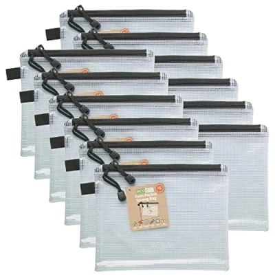 Imagen de eco A5 90% Reciclada Bolsillo Doble Claro Transparente Bolsa Fuerte con Cierre de Cremallera Negro (Paquete 12)