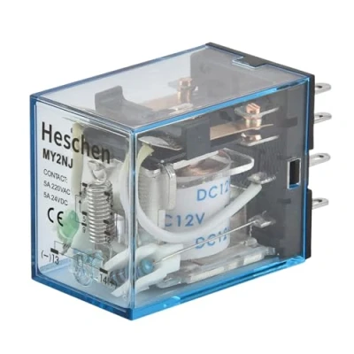 Imagen de Heschen Gereral Purpose Relé MY2NJ 12VDC Bobina 5A 24VDC/220VAC DPDT LED Indicador de 8 pines