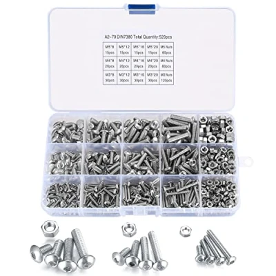 Imagen de 520 Piezas Tornillos con Tuercas, M3/M4/M5 de Cabeza Hexagonal Acero Inoxidable Pernos y Enchufes Botón Redonda